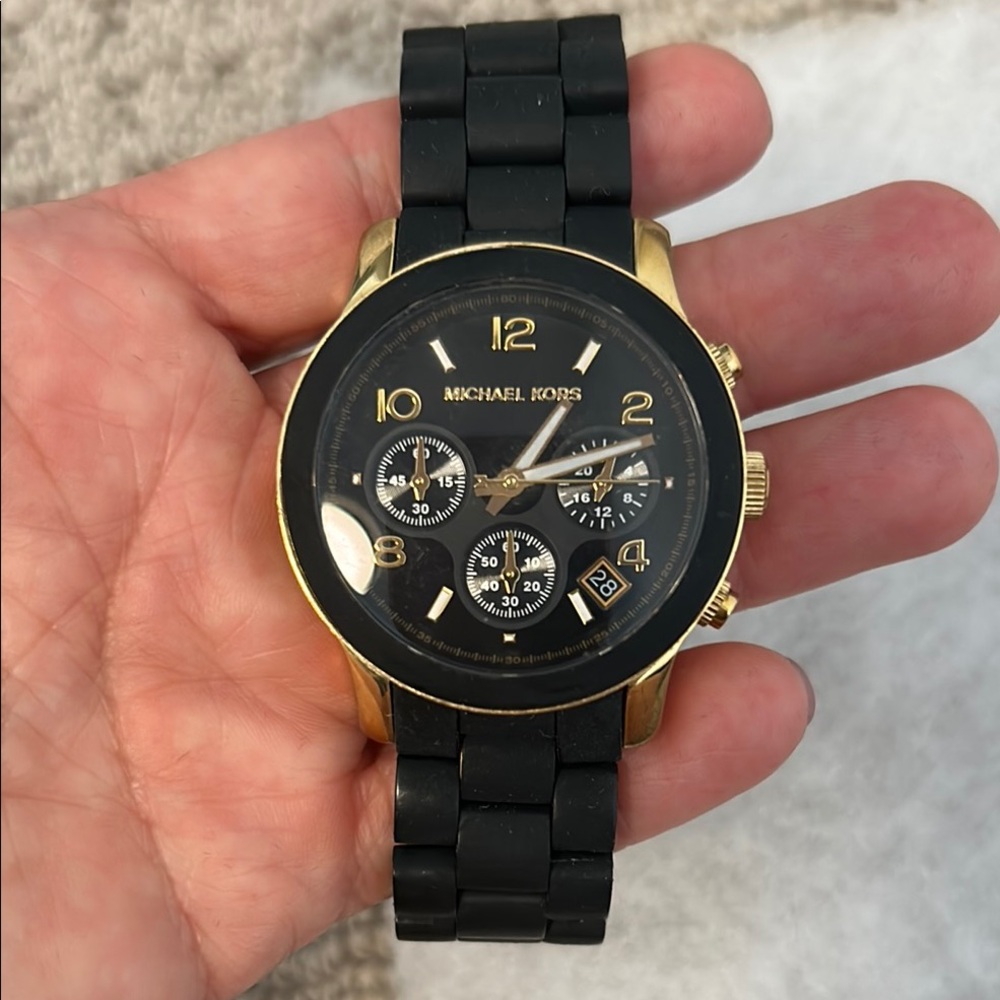 Michael Kors Black and Gold Chronograph Watch